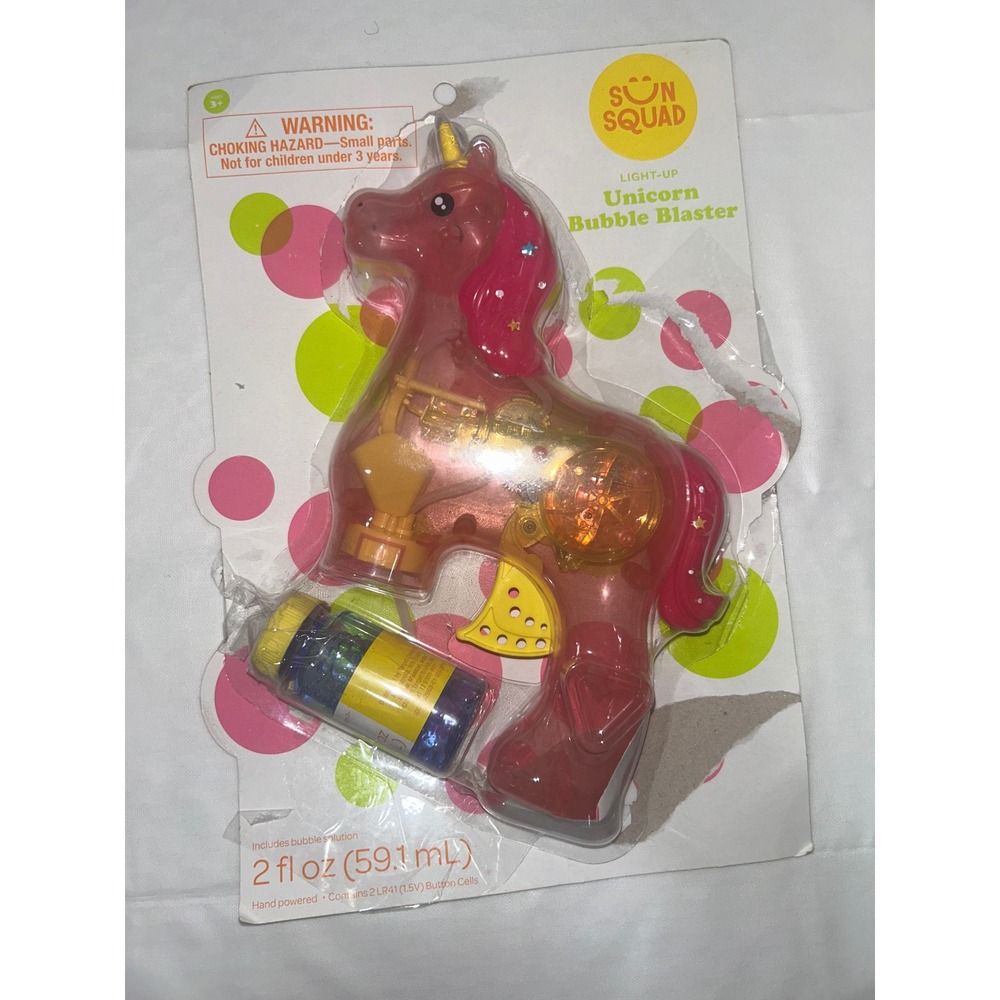 Sun Squad Light-Up Unicorn Bubble Blaster Pink Kids Outdoor Toy with Solution